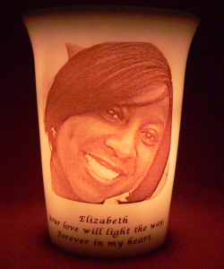 Mourninglights™ custom printed glass memorial candle
