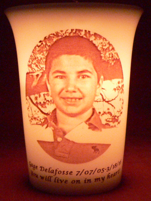 Mourninglight custom printed glass memorial candle