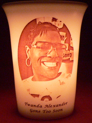 Mourninglight custom printed glass memorial candle