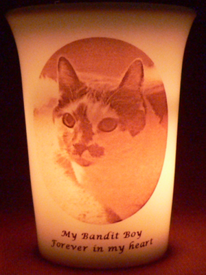 Mourninglight custom printed glass memorial candle