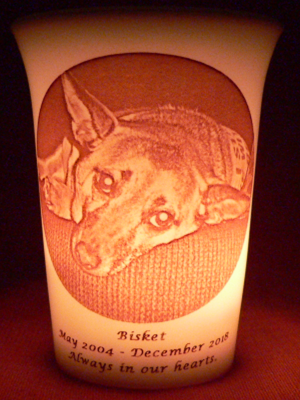 Mourninglight custom printed glass memorial candle