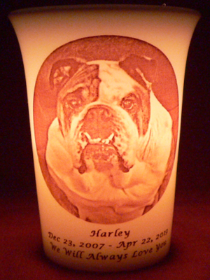 Mourninglight custom printed glass memorial candle