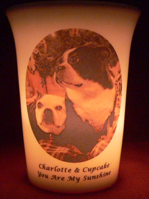 Mourninglight custom printed glass memorial candle