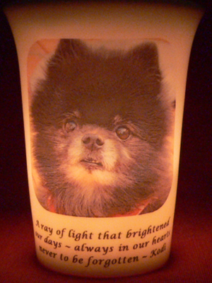 Mourninglight custom printed glass memorial candle