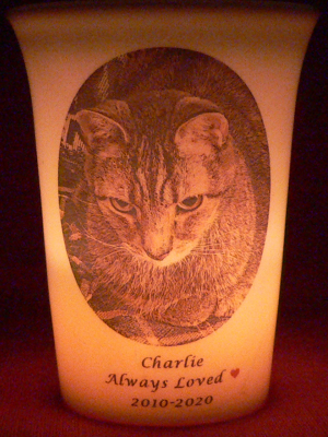 Mourninglight custom printed glass memorial candle