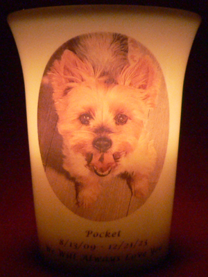 Mourninglight custom printed glass memorial candle